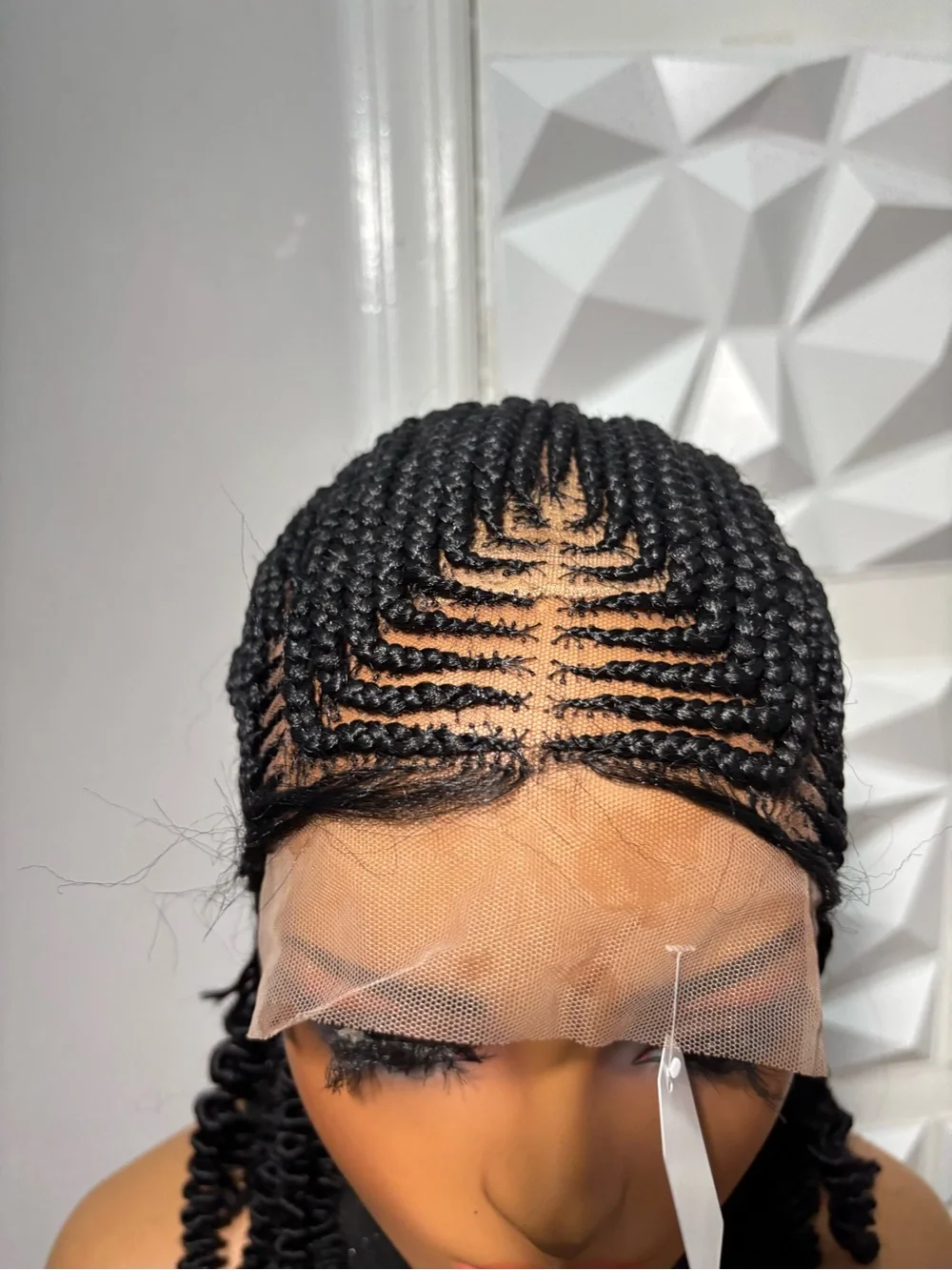 Short Handmade Cornrow Braided Wig with Curly Ends | Full Lace Braided Wig